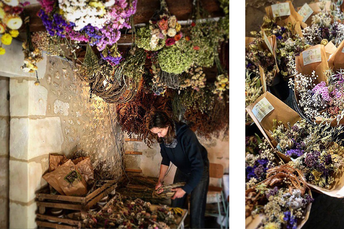 sechage-naturel-fleurs-bio-perche séchage naturel des fleurs bio du Garde Manger Fleuri à Nocé